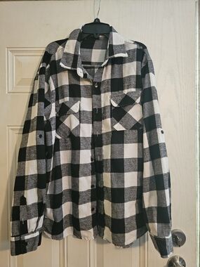 Men's Black and White Buffalo Check Button-Down Shirt